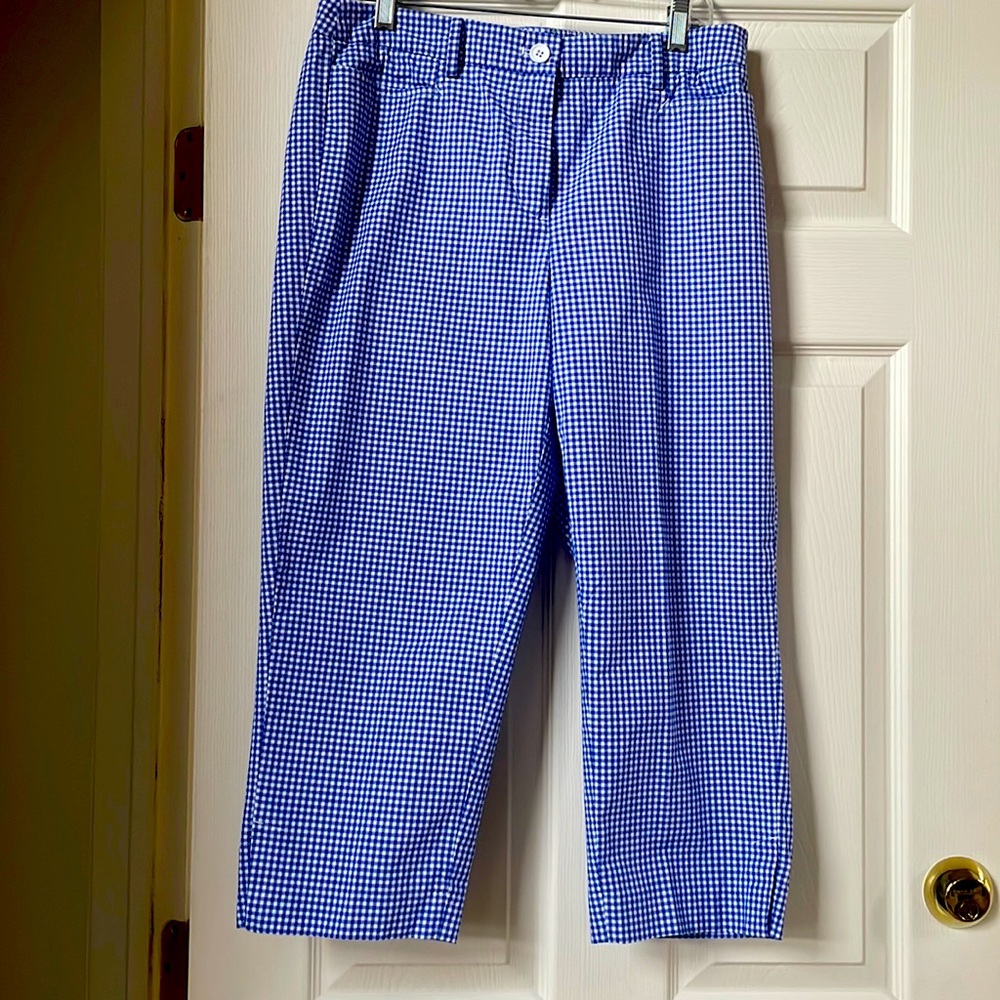 Talbots Blue Gingham Perfect Skimmer Pants Size 8